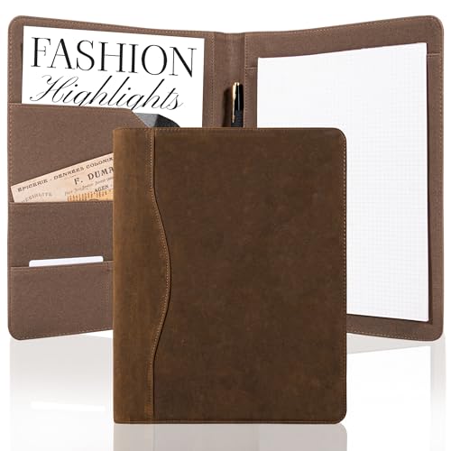 AZXCG Padfolio Portfolio-Ordner aus echtem Leder, für Vorstellungsgespräche, Visitenkartenhalter, Organizer mit A4-Notizblöcken für Männer und Frauen (braun) von AZXCG