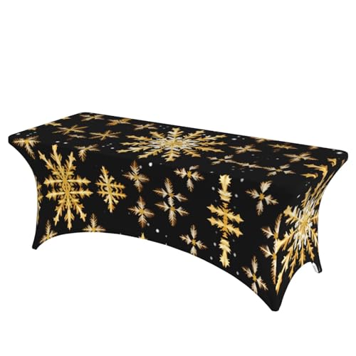 AZXMGOP Goldene Weihnachts-Schneeflocken-Druck, stilvoll, rechteckig, elastisch, passend für große rechteckige oder ovale Tische von AZXMGOP