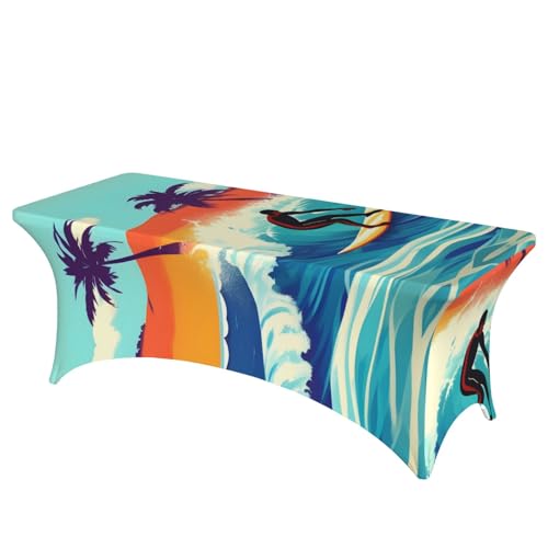 AZXMGOP Hawaiianischer Surfer auf gewelltem Druck, stilvoll, rechteckig, elastisch, passend für große rechteckige oder ovale Tische AZXMGOP Hawaiianischer Surfer auf gewelltem Druck, stilvoll, rechteckig, elastisch, passend für große rechteckige oder ovale Tische von AZXMGOP