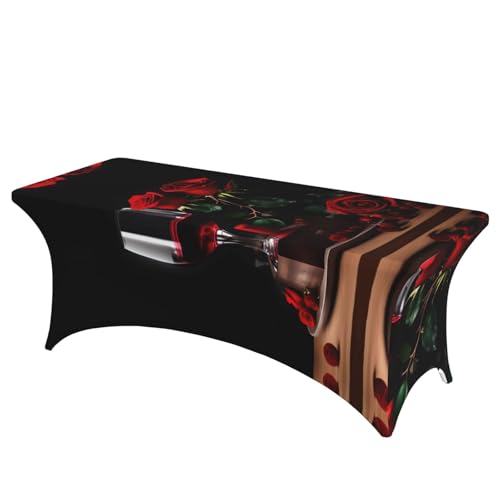 AZXMGOP Rote Rose und Wein, romantischer Deko-Druck, stilvoll, rechteckig, elastisch, passend für große rechteckige oder ovale Tische AZXMGOP Rote Rose und Wein, romantischer Deko-Druck, stilvoll, rechteckig, elastisch, passend für große rechteckige oder ovale Tische von AZXMGOP