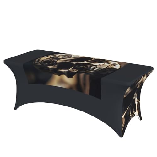 AZXMGOP Skull Rock Roll Skelett Knochen Print Stilvolle rechteckige elastische Tischdecke passend für große rechteckige oder ovale Tische von AZXMGOP