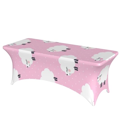 AZXMGOP Stilvolle rechteckige und elastische Tischdecke, passend für große rechteckige oder ovale Tische mit rosa Schafen von AZXMGOP