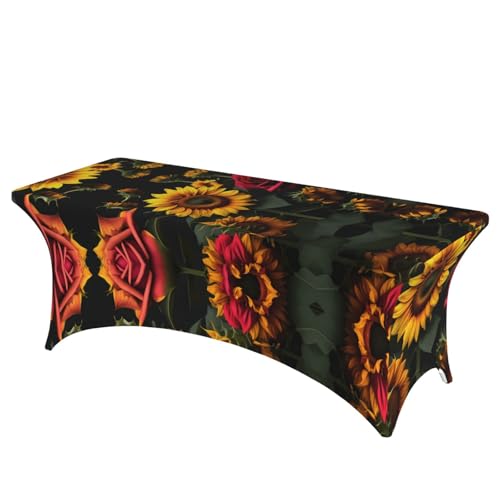 AZXMGOP Stilvolle rechteckige und elastische Tischdecke mit Sonnenblumen-Rosen-Druck, passend für große rechteckige oder ovale Tische AZXMGOP Stilvolle rechteckige und elastische Tischdecke mit Sonnenblumen-Rosen-Druck, passend für große rechteckige oder ovale Tische von AZXMGOP