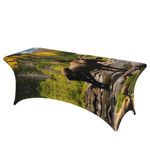 AZXMGOP Tischdecke mit Hirschbär-Elch-Druck, stilvoll, rechteckig, elastisch, passend für große rechteckige oder ovale Tische AZXMGOP Tischdecke mit Hirschbär-Elch-Druck, stilvoll, rechteckig, elastisch, passend für große rechteckige oder ovale Tische von AZXMGOP