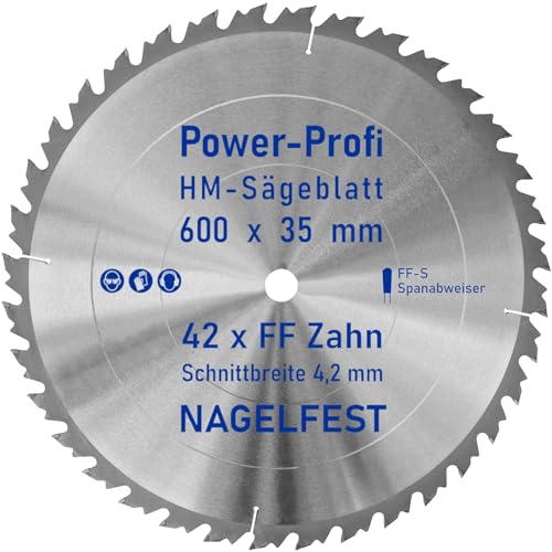 HM-Sägeblatt 42 x Zahn FF 600 x 35 mm FF-S Nagelfest mit Spanabweiser Kreissägeblatt HW für Tischkreissäge Wippsäge Schalholz Naturholz Holzplatten Bauholz Brennholz Schaltafel mit Betonbeschlag Nägel HM-Sägeblatt 42 x Zahn FF 600 x 35 mm FF-S Nagelfest mit Spanabweiser Kreissägeblatt HW für Tischkreissäge Wippsäge Schalholz Naturholz Holzplatten Bauholz Brennholz Schaltafel mit Betonbeschlag Nägel von AZprof