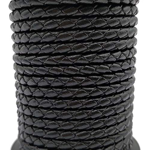 aaazee 5 Meter 4 mm Rund Leder Bolo Cord Jewelry zu Bindekordeln Woven Leder geflochten Jewelry Lederband zu, Schwarz, 4 mm von shapesbyX