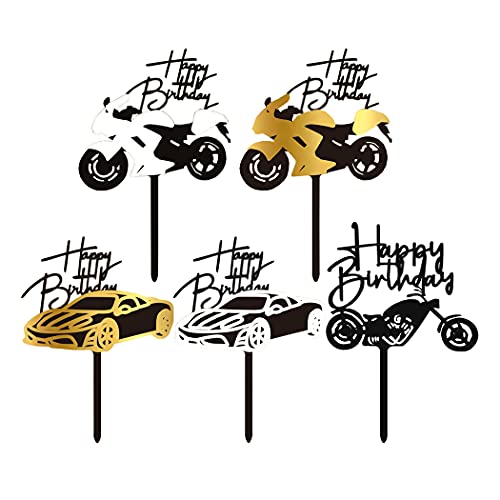 Aabellay 10 Stück Happy Birthday Cake Topper Geburtstag Tortenstecker Auto Motorrad Tortenaufsatz Acryl Kuchen Topper Tortendekoration für Männer Jungen Geburtstagsfeier Partys von Aabellay