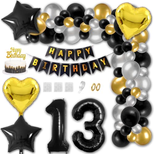 Aabellay 13 Jahre Geburtstag Dekorationen Schwarz Geburtstagsdeko Happy Birthday Banner Gold Konfetti Luftballons Nummer Folienballons Stern Mylar Foil Ballon Tortendeko für Mann Frauen Aabellay 13 Jahre Geburtstag Dekorationen Schwarz Geburtstagsdeko Happy Birthday Banner Gold Konfetti Luftballons Nummer Folienballons Stern Mylar Foil Ballon Tortendeko für Mann Frauen von Aabellay
