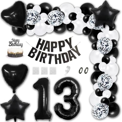 Aabellay 13 Jahre Geburtstag Dekorationen Schwarz Geburtstagsdeko Happy Birthday Banner Weiß Konfetti Luftballons Nummer Folienballons Stern Mylar Foil Ballon Tortendeko für Mann Frauen Aabellay 13 Jahre Geburtstag Dekorationen Schwarz Geburtstagsdeko Happy Birthday Banner Weiß Konfetti Luftballons Nummer Folienballons Stern Mylar Foil Ballon Tortendeko für Mann Frauen von Aabellay