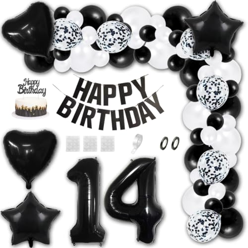 Aabellay 14 Jahre Geburtstag Dekorationen Schwarz Geburtstagsdeko Happy Birthday Banner Weiß Konfetti Luftballons Nummer Folienballons Stern Mylar Foil Ballon Tortendeko für Mann Frauen Aabellay 14 Jahre Geburtstag Dekorationen Schwarz Geburtstagsdeko Happy Birthday Banner Weiß Konfetti Luftballons Nummer Folienballons Stern Mylar Foil Ballon Tortendeko für Mann Frauen von Aabellay