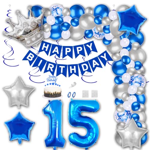 Aabellay 15 Jahre Geburtstag Dekorationen Blau Geburtstagsdeko Happy Birthday Banner Silber Konfetti Luftballons Nummer Folienballons Krone Stern Mylar Foil Ballon Tortendeko für Mann Frauen Aabellay 15 Jahre Geburtstag Dekorationen Blau Geburtstagsdeko Happy Birthday Banner Silber Konfetti Luftballons Nummer Folienballons Krone Stern Mylar Foil Ballon Tortendeko für Mann Frauen von Aabellay