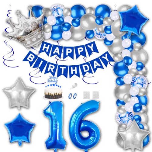 Aabellay 16 Jahre Geburtstag Dekorationen Blau Geburtstagsdeko Happy Birthday Banner Silber Konfetti Luftballons Nummer Folienballons Krone Stern Mylar Foil Ballon Tortendeko für Mann Frauen Aabellay 16 Jahre Geburtstag Dekorationen Blau Geburtstagsdeko Happy Birthday Banner Silber Konfetti Luftballons Nummer Folienballons Krone Stern Mylar Foil Ballon Tortendeko für Mann Frauen von Aabellay