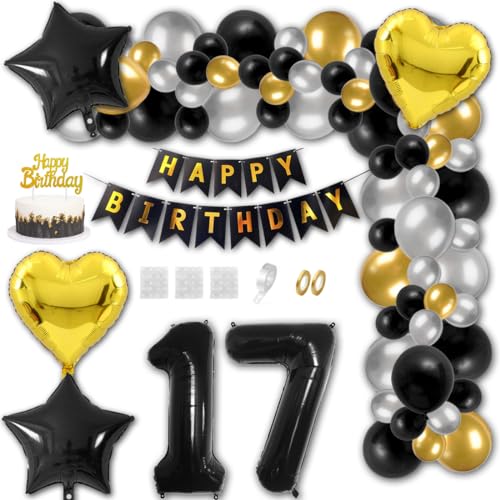 Aabellay 17 Jahre Geburtstag Dekorationen Schwarz Geburtstagsdeko Happy Birthday Banner Gold Konfetti Luftballons Nummer Folienballons Stern Mylar Foil Ballon Tortendeko für Mann Frauen Aabellay 17 Jahre Geburtstag Dekorationen Schwarz Geburtstagsdeko Happy Birthday Banner Gold Konfetti Luftballons Nummer Folienballons Stern Mylar Foil Ballon Tortendeko für Mann Frauen von Aabellay