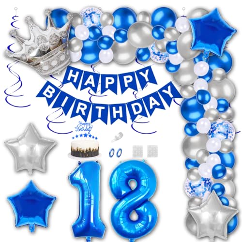Aabellay 18 Jahre Geburtstag Dekorationen Blau Geburtstagsdeko Happy Birthday Banner Silber Konfetti Luftballons Nummer Folienballons Krone Stern Mylar Foil Ballon Tortendeko für Mann Frauen Aabellay 18 Jahre Geburtstag Dekorationen Blau Geburtstagsdeko Happy Birthday Banner Silber Konfetti Luftballons Nummer Folienballons Krone Stern Mylar Foil Ballon Tortendeko für Mann Frauen von Aabellay