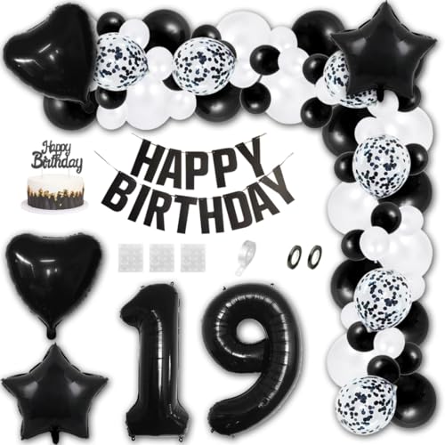 Aabellay 19 Jahre Geburtstag Dekorationen Schwarz Geburtstagsdeko Happy Birthday Banner Weiß Konfetti Luftballons Nummer Folienballons Stern Mylar Foil Ballon Tortendeko für Mann Frauen Aabellay 19 Jahre Geburtstag Dekorationen Schwarz Geburtstagsdeko Happy Birthday Banner Weiß Konfetti Luftballons Nummer Folienballons Stern Mylar Foil Ballon Tortendeko für Mann Frauen von Aabellay