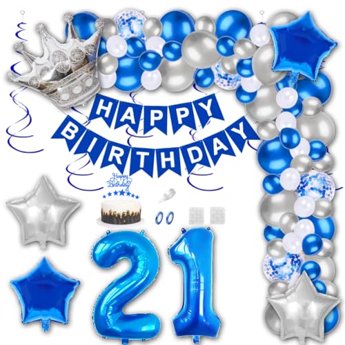 Aabellay 21 Jahre Geburtstag Dekorationen Blau Geburtstagsdeko Happy Birthday Banner Silber Konfetti Luftballons Nummer Folienballons Krone Stern Mylar Foil Ballon Tortendeko für Mann Frauen Aabellay 21 Jahre Geburtstag Dekorationen Blau Geburtstagsdeko Happy Birthday Banner Silber Konfetti Luftballons Nummer Folienballons Krone Stern Mylar Foil Ballon Tortendeko für Mann Frauen von Aabellay