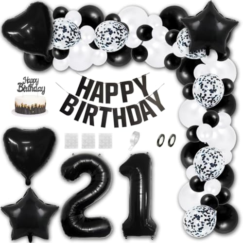 Aabellay 21 Jahre Geburtstag Dekorationen Schwarz Geburtstagsdeko Happy Birthday Banner Weiß Konfetti Luftballons Nummer Folienballons Stern Mylar Foil Ballon Tortendeko für Mann Frauen Aabellay 21 Jahre Geburtstag Dekorationen Schwarz Geburtstagsdeko Happy Birthday Banner Weiß Konfetti Luftballons Nummer Folienballons Stern Mylar Foil Ballon Tortendeko für Mann Frauen von Aabellay