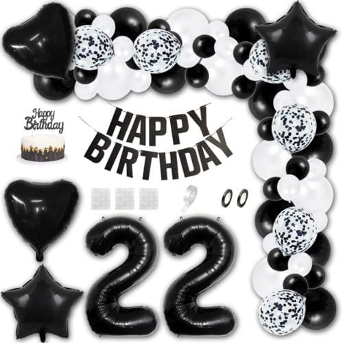 Aabellay 22 Jahre Geburtstag Dekorationen Schwarz Geburtstagsdeko Happy Birthday Banner Weiß Konfetti Luftballons Nummer Folienballons Stern Mylar Foil Ballon Tortendeko für Mann Frauen Aabellay 22 Jahre Geburtstag Dekorationen Schwarz Geburtstagsdeko Happy Birthday Banner Weiß Konfetti Luftballons Nummer Folienballons Stern Mylar Foil Ballon Tortendeko für Mann Frauen von Aabellay