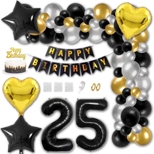 Aabellay 25 Jahre Geburtstag Dekorationen Schwarz Geburtstagsdeko Happy Birthday Banner Gold Konfetti Luftballons Nummer Folienballons Stern Mylar Foil Ballon Tortendeko für Mann Frauen Aabellay 25 Jahre Geburtstag Dekorationen Schwarz Geburtstagsdeko Happy Birthday Banner Gold Konfetti Luftballons Nummer Folienballons Stern Mylar Foil Ballon Tortendeko für Mann Frauen von Aabellay