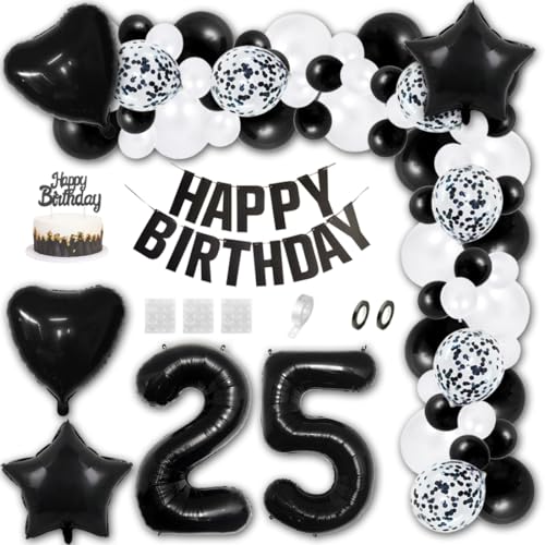 Aabellay 25 Jahre Geburtstag Dekorationen Schwarz Geburtstagsdeko Happy Birthday Banner Weiß Konfetti Luftballons Nummer Folienballons Stern Mylar Foil Ballon Tortendeko für Mann Frauen Aabellay 25 Jahre Geburtstag Dekorationen Schwarz Geburtstagsdeko Happy Birthday Banner Weiß Konfetti Luftballons Nummer Folienballons Stern Mylar Foil Ballon Tortendeko für Mann Frauen von Aabellay