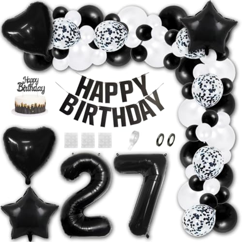 Aabellay 27 Jahre Geburtstag Dekorationen Schwarz Geburtstagsdeko Happy Birthday Banner Weiß Konfetti Luftballons Nummer Folienballons Stern Mylar Foil Ballon Tortendeko für Mann Frauen Aabellay 27 Jahre Geburtstag Dekorationen Schwarz Geburtstagsdeko Happy Birthday Banner Weiß Konfetti Luftballons Nummer Folienballons Stern Mylar Foil Ballon Tortendeko für Mann Frauen von Aabellay