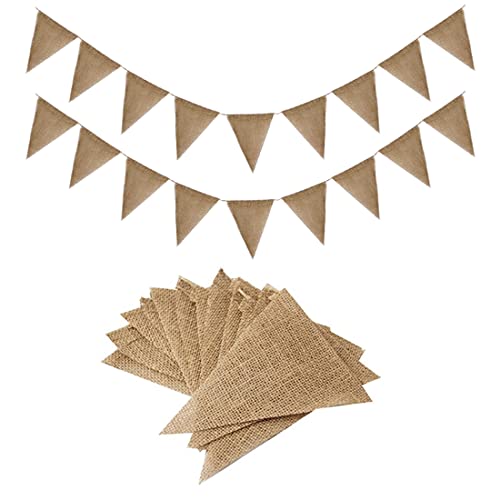 Aabellay 3 Stück 13 Wimpel Banner Girlande Sackleinen Stoff Wimpelkette Jute Stoff Dreiecks Flaggen Bunting Fahnen Vintage Wimpelketten Leinen für Hochzeit Party Geburtstag Dekoration von Aabellay