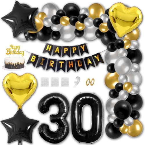 Aabellay 30 Jahre Geburtstag Dekorationen Schwarz Geburtstagsdeko Happy Birthday Banner Gold Konfetti Luftballons Nummer Folienballons Stern Mylar Foil Ballon Tortendeko für Mann Frauen Aabellay 30 Jahre Geburtstag Dekorationen Schwarz Geburtstagsdeko Happy Birthday Banner Gold Konfetti Luftballons Nummer Folienballons Stern Mylar Foil Ballon Tortendeko für Mann Frauen von Aabellay