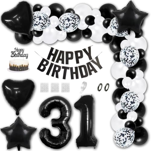Aabellay 31 Jahre Geburtstag Dekorationen Schwarz Geburtstagsdeko Happy Birthday Banner Weiß Konfetti Luftballons Nummer Folienballons Stern Mylar Foil Ballon Tortendeko für Mann Frauen Aabellay 31 Jahre Geburtstag Dekorationen Schwarz Geburtstagsdeko Happy Birthday Banner Weiß Konfetti Luftballons Nummer Folienballons Stern Mylar Foil Ballon Tortendeko für Mann Frauen von Aabellay