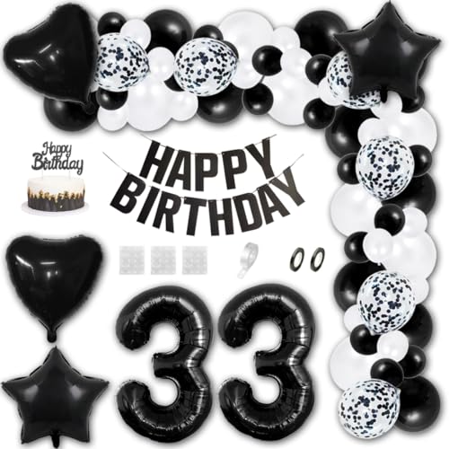 Aabellay 33 Jahre Geburtstag Dekorationen Schwarz Geburtstagsdeko Happy Birthday Banner Weiß Konfetti Luftballons Nummer Folienballons Stern Mylar Foil Ballon Tortendeko für Mann Frauen Aabellay 33 Jahre Geburtstag Dekorationen Schwarz Geburtstagsdeko Happy Birthday Banner Weiß Konfetti Luftballons Nummer Folienballons Stern Mylar Foil Ballon Tortendeko für Mann Frauen von Aabellay