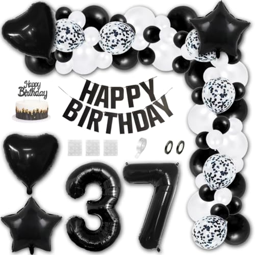 Aabellay 37 Jahre Geburtstag Dekorationen Schwarz Geburtstagsdeko Happy Birthday Banner Weiß Konfetti Luftballons Nummer Folienballons Stern Mylar Foil Ballon Tortendeko für Mann Frauen Aabellay 37 Jahre Geburtstag Dekorationen Schwarz Geburtstagsdeko Happy Birthday Banner Weiß Konfetti Luftballons Nummer Folienballons Stern Mylar Foil Ballon Tortendeko für Mann Frauen von Aabellay