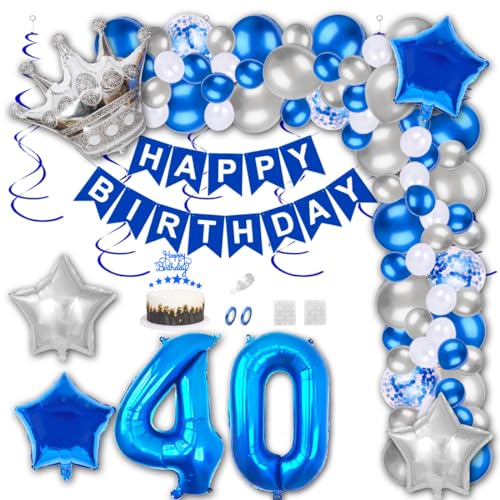 Aabellay 40 Jahre Geburtstag Dekorationen Blau Geburtstagsdeko Happy Birthday Banner Silber Konfetti Luftballons Nummer Folienballons Krone Stern Mylar Foil Ballon Tortendeko für Mann Frauen Aabellay 40 Jahre Geburtstag Dekorationen Blau Geburtstagsdeko Happy Birthday Banner Silber Konfetti Luftballons Nummer Folienballons Krone Stern Mylar Foil Ballon Tortendeko für Mann Frauen von Aabellay