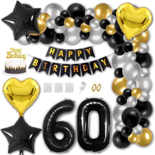 Aabellay 60 Jahre Geburtstag Dekorationen Schwarz Geburtstagsdeko Happy Birthday Banner Gold Konfetti Luftballons Nummer Folienballons Stern Mylar Foil Ballon Tortendeko für Mann Frauen Aabellay 60 Jahre Geburtstag Dekorationen Schwarz Geburtstagsdeko Happy Birthday Banner Gold Konfetti Luftballons Nummer Folienballons Stern Mylar Foil Ballon Tortendeko für Mann Frauen von Aabellay