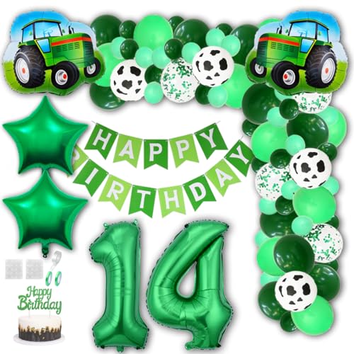 Aabellay Grün Traktor Geburtstag Deko 14 Jahre Foil Balloon Grün Trecker Luftballons Bauernhof Geburtstagsdeko Folienballon Traktor Bagger Happy Birthday Banner Tortendeko für Jungen Party Deko von Aabellay