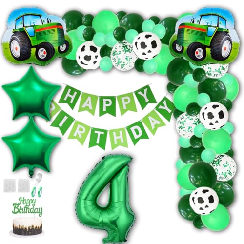 Aabellay Grün Traktor Geburtstag Deko 4 Jahre Foil Balloon Grün Trecker Luftballons Bauernhof Geburtstagsdeko Folienballon Traktor Bagger Happy Birthday Banner Tortendeko für Jungen Party Deko von Aabellay