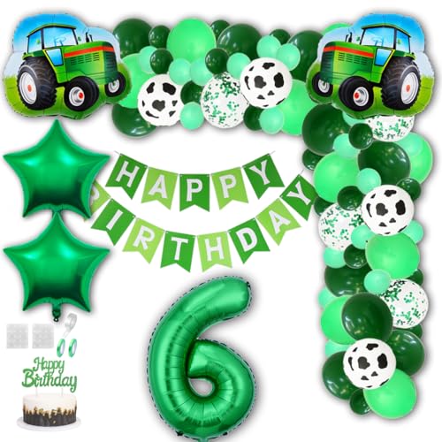 Aabellay Grün Traktor Geburtstag Deko 6 Jahre Foil Balloon Grün Trecker Luftballons Bauernhof Geburtstagsdeko Folienballon Traktor Bagger Happy Birthday Banner Tortendeko für Jungen Party Deko von Aabellay