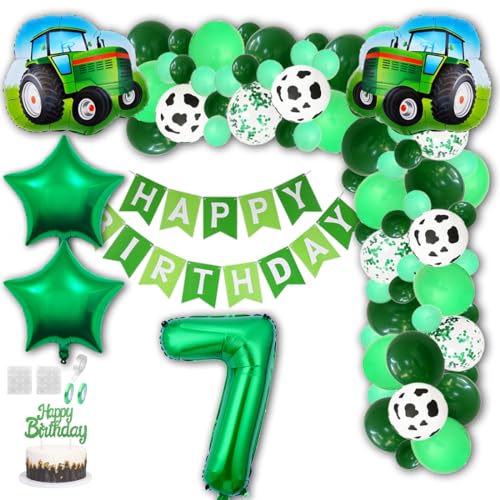 Aabellay Grün Traktor Geburtstag Deko 7 Jahre Foil Balloon Grün Trecker Luftballons Bauernhof Geburtstagsdeko Folienballon Traktor Bagger Happy Birthday Banner Tortendeko für Jungen Party Deko von Aabellay