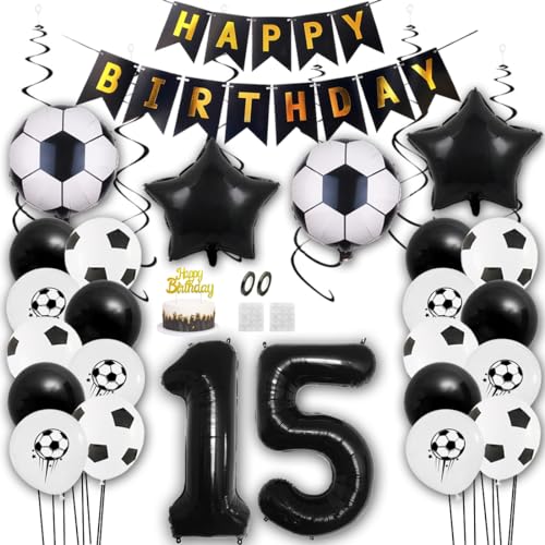 Aabellay Fußball Luftballon Set 15 Jahre Geburtstag Deko Grün Fussball Thema Party Folienballon Latexballons Alles Gute zum Geburtstags Happy Birthday Banner Tortendeko für Jungen Fußballfans von Aabellay