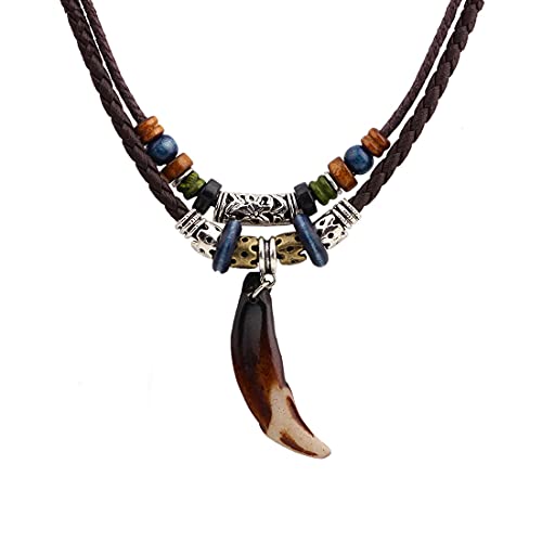 Aabellay Herren Lederkette Leder Halskette Vintage Anhänger Halskette Holz Perlen Doppel Lederband Halsbänder Hanf Leder Choker Retro Tribal Kette Anhänger Metall Halskette Schmuck -WT von Aabellay