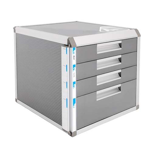Aangeebone Metall Schubladenbox,Abschließbar Dokumenten Aufbewahrung Ablagebox,Aktenschrank,Aluminiumlegierung Büroschrank,mit 4 Schubladen und 2 Schlüssel, für Dokumente (4 Ebenen),Grau von Aangeebone