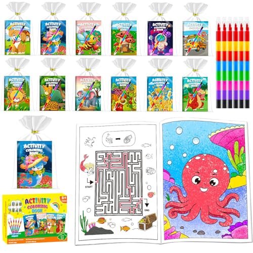 Aannanl 12 Kleine Malbücher für Kinder und 12 Stapelbare Buntstifte Wachsmalstifte,Mini Malbuch Kinder Mitgebsel ab 2,3,4 Jahre,Mitgebse kindergeburtstag,Abschiedsgeschenk Kindergarten (Color-12) von Aannanl