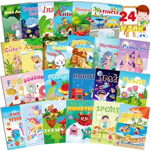 Aannanl 24 Mini Malbücher Geeignet für Kinder gealtert 2-4 und 4-8- Kleine Party Geschenke, Bulk Geburtstagsgeschenke, Geschenktütenfüller, Schulklassen Aktivitäten einschließlich Dinosaurier von Aannanl