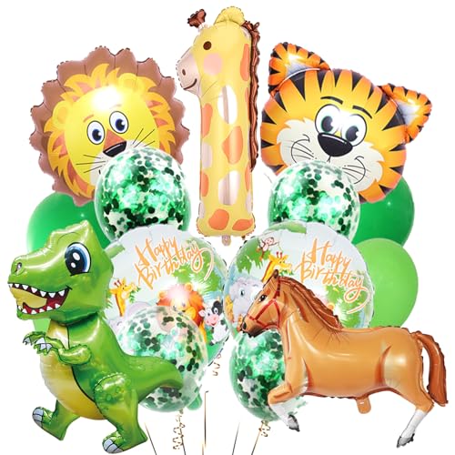 Aapxi Luftballons Geburtstag 1 Jahr Junge, 1.Geburtstag Junge Mädchen Kindergeburtstag Deko Party Animals Folienballon Waldtiere Geburtstagsdeko Jungen von Aapxi