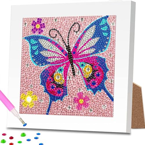 Aapxi Diamond Painting Kinder ab 6 mit Rahmen - Bastelset für Mädchen - Diamant Painting Kinder Schmetterling - Diamond Painting mit Rahmen (15x15) von Aapxi