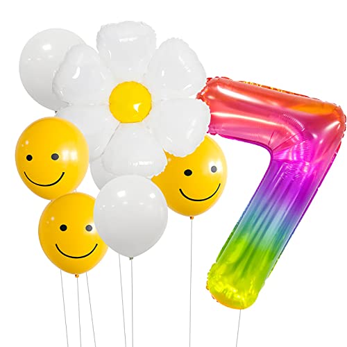Aapxi Luftballons Geburtstag mädchen junge 7,Ballons Geburtstag Deko,Gänseblümchen Folienballon XXL Bunt zahlen 7 Deko zum Geburtstag,Happy Birthday Dekoration,Kindergeburtstag Party Deko (7) von Aapxi