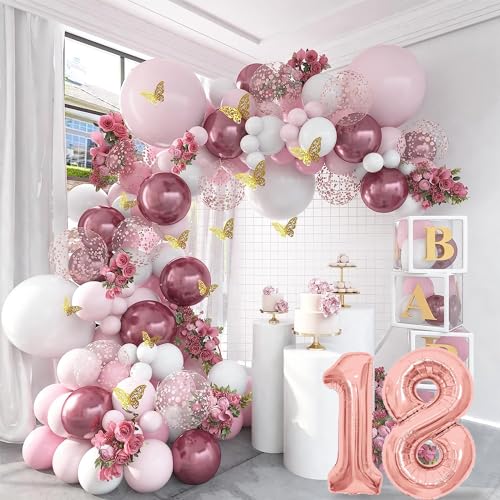 Aapxi Geburtstagsfeier Pink Luftballons 119 Stück – Latex Party Ballons für Geburtstagsfeiern und Dekorationen,Schmetterling Dekoration Set von Aapxi