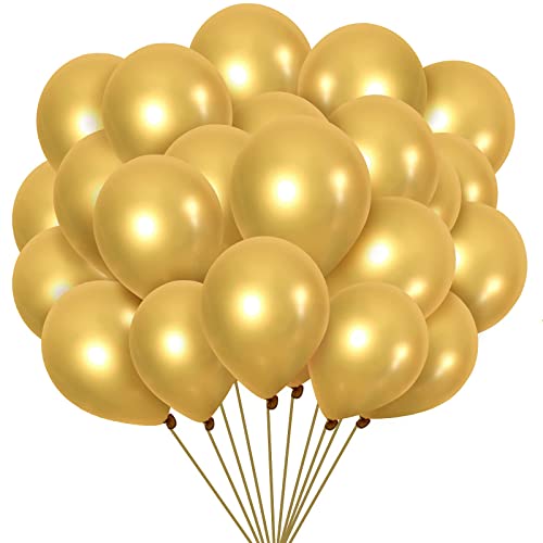 luftballons Gold Metallic,60 Stück 35CM Goldene Luftballon Helium,Gold Chrom Latex Ballons mit Bändern für Geburtstag Deko,Goldene Hochzeit Deko,Babyparty,Party Deko von Aapxi