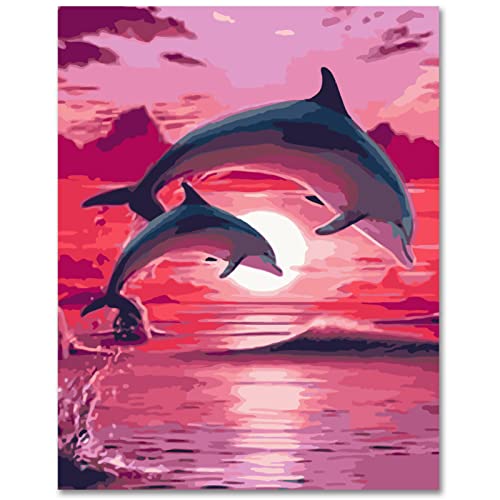 Aapxi Malen Nach Zahlen Kinder Erwachsene - Tiere Delphin 4 HolzbüRsten und Hochwertige Acrylfarbe Geschenk 40 X 50 cm von Aapxi