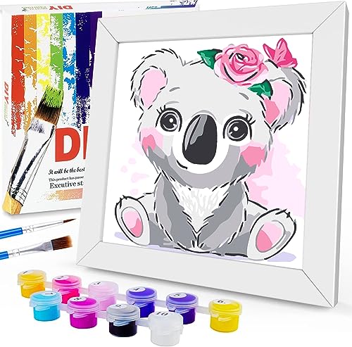 Aapxi Malen Nach Zahlen ab 5 6 7 8 9 Jahre Mädchen und Jungen- Koala DIY Paint By Numbers Bastelset Acrylfarben Set mit Rahmen 20x20 cm von Aapxi