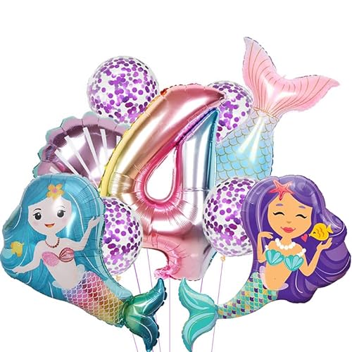 Aapxi Meerjungfrau Luftballons 9 Stücke xxl Folienballon - Meerjungfrau set 4 Jahr Kindergeburtstag deko,Geruchloser Heliumballon der Lange Zeit Schwimmt von Aapxi