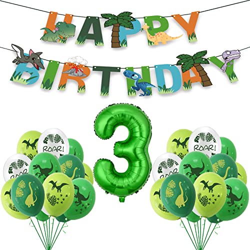 Dino Luftballon Geburtstag 3 Jahr Jungen,dino deko kindergeburtstag,Riesen Grün Folienballon 3,Happy birthday dinosaurier Girlande für Geburtstag Party Deko Dschungel Thema Party Dekoration (3) von Aapxi